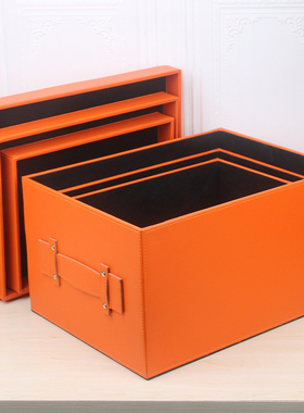 家用整理箱储物箱子n大号皮质样板房装饰摆件橙色衣柜衣帽间收纳