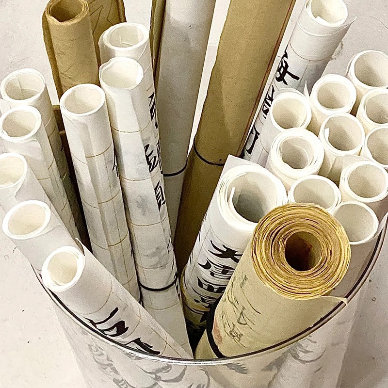 透明手工书画收纳筐字画收纳缸中式书房圆筒纸篓书法X宣纸卷轴桶