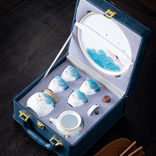 手绘侧把壶e花蕾便携式 备功夫茶具套 茶具套装 家用随身户外露营装