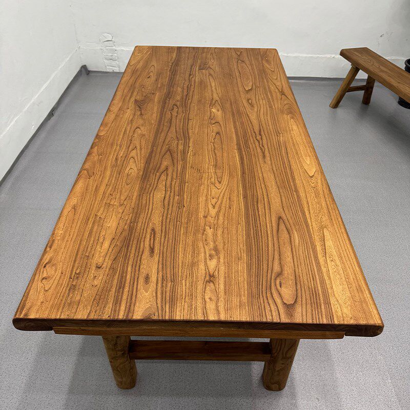 老榆木桌子实木茶桌榆木s板门板桌原木工作台吧台桌家用书桌长条