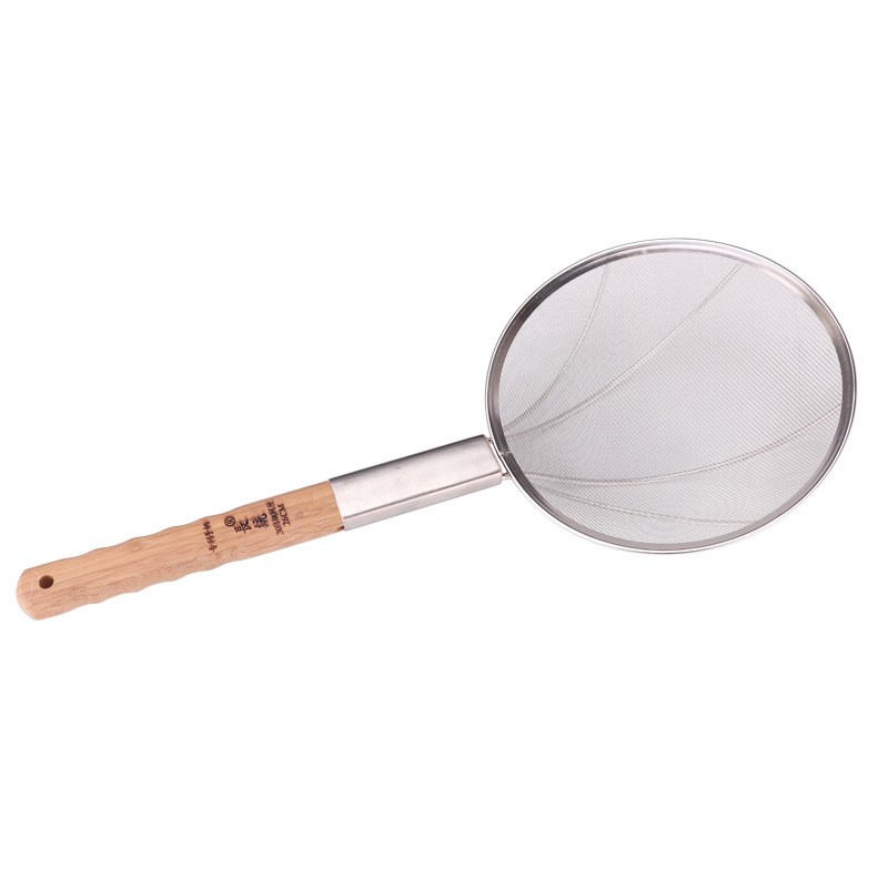 不锈钢木柄大漏勺商用过滤网勺油炸捞勺笊篱密T网线漏勺炸篱大号