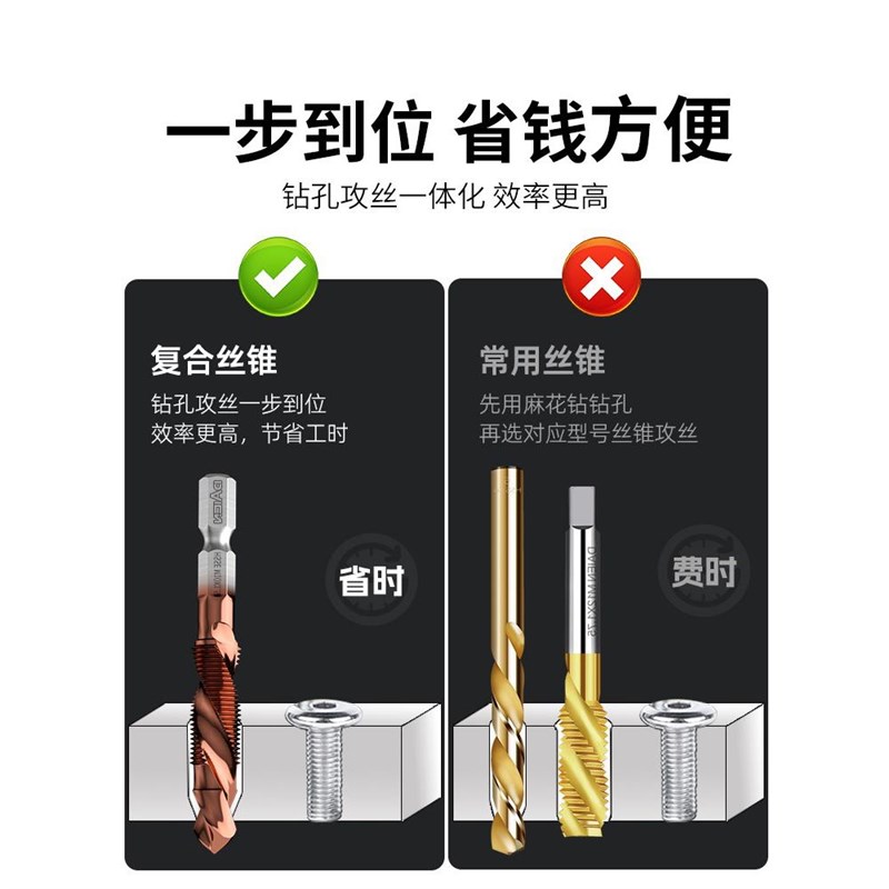 攻丝钻头复合丝锥钻攻一体钻孔带攻牙丝攻三合M一自攻螺丝机用m6m