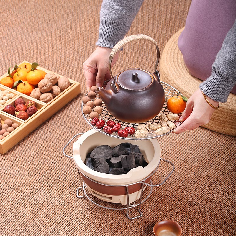围炉煮茶烤火炉套装器具全套2024新G款电炉家用室内碳炉的提梁陶
