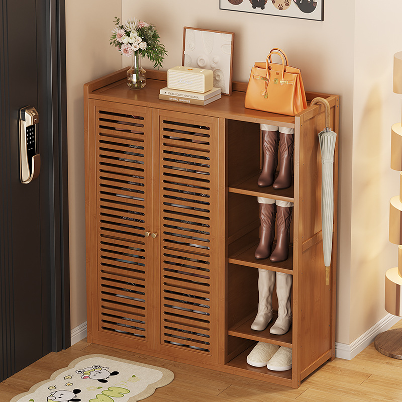 楠竹简易鞋架家用鞋柜门口一体柜门外走廊用轻奢高级感入户玄关柜