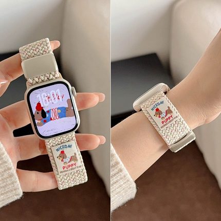 适用苹果S10手表iwatch9表带腊肠狗applewatch10磁吸S9卡通S8编织8运动7女可爱S7高级感尼龙S6创意SE男女腕带