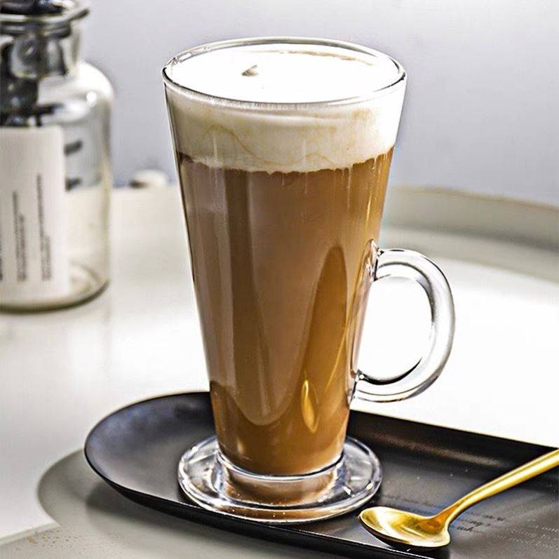 美式拿铁杯透明玻璃杯耐热水杯加厚杯子家用喝水带吸管果汁饮品杯