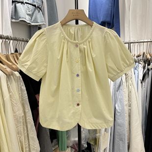 天小个子短款 衬衫 爆款 法式 上衣2025新款 泡泡袖 女夏季 衬衣宽松短袖
