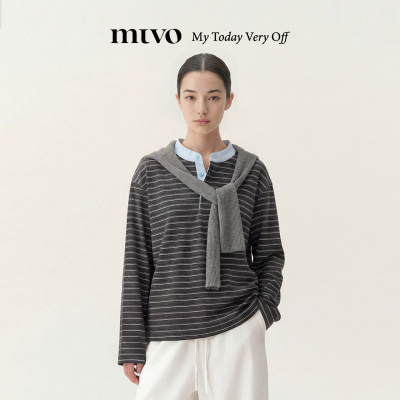 mtvo2026年春夏新品条纹撞色亨利领t恤男宽松休闲纯棉内搭上衣女