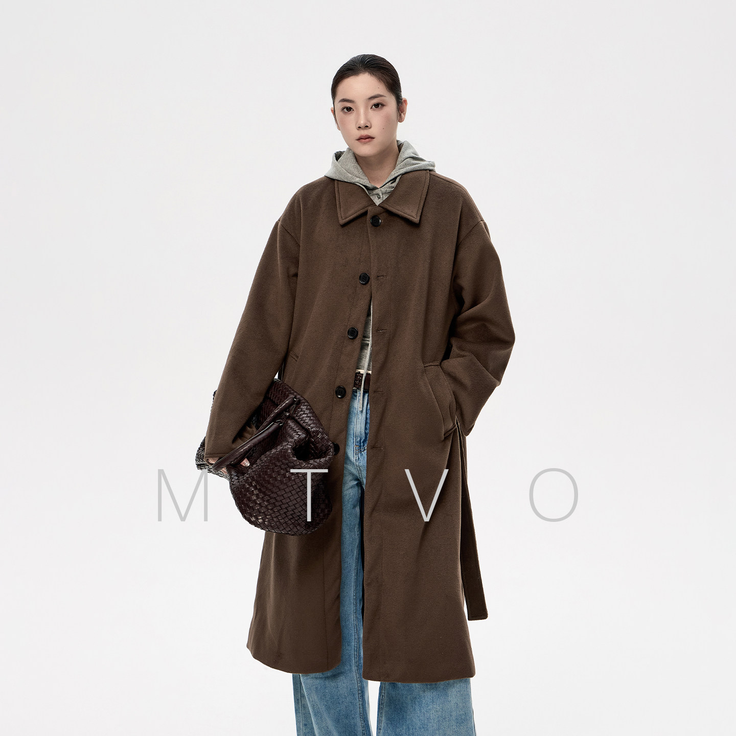 mtvo2025新款冬季翻领单排扣系带收腰毛呢大衣女中长款休闲外套,男装,毛呢大衣,淘宝优惠券,粉丝福利购,淘宝优惠卷