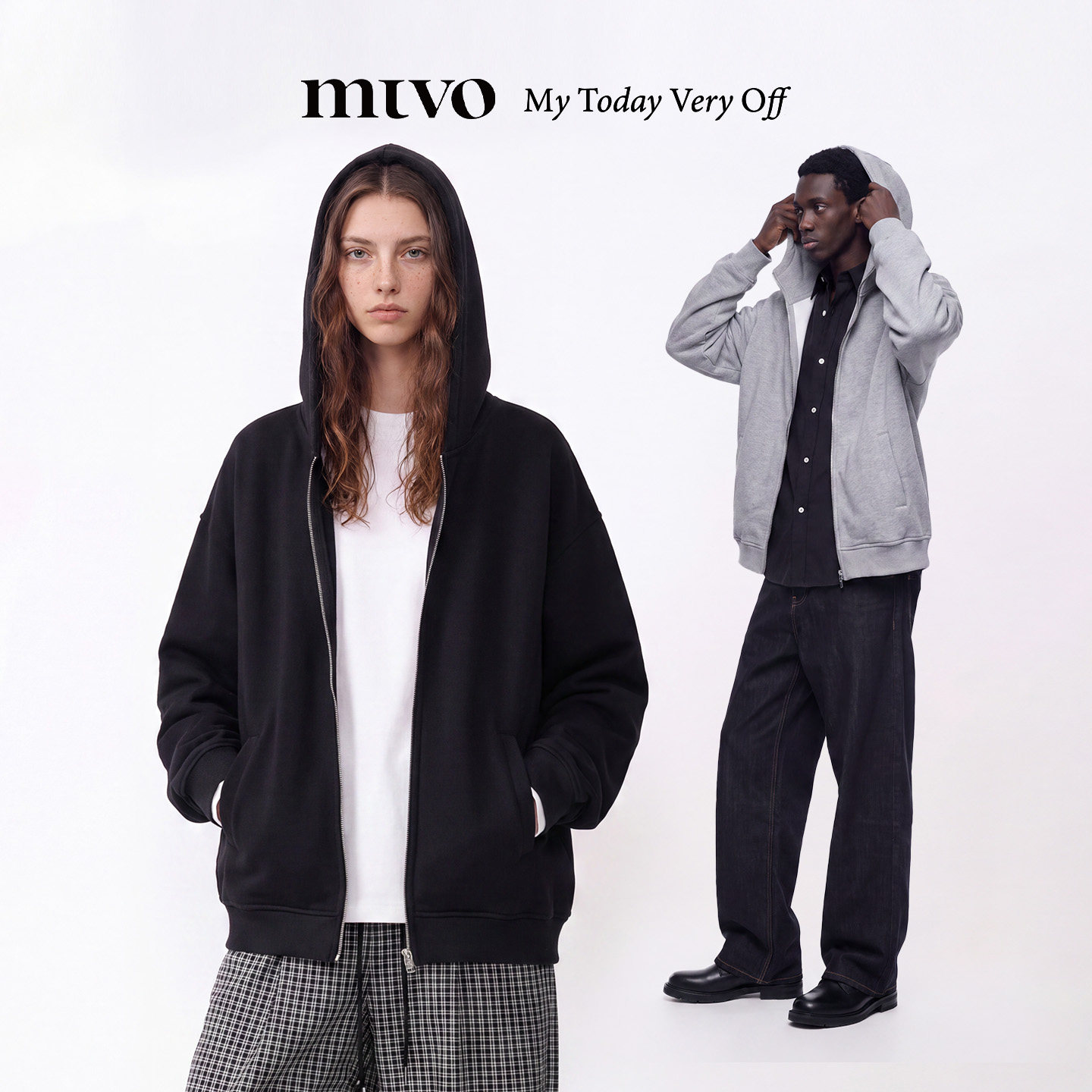 【MTVO】半高领连帽开衫卫衣图片