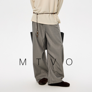 裤 子弯刀休闲西装 情侣 男女垂坠感宽松裤 mtvo2026年老钱风条纹西裤