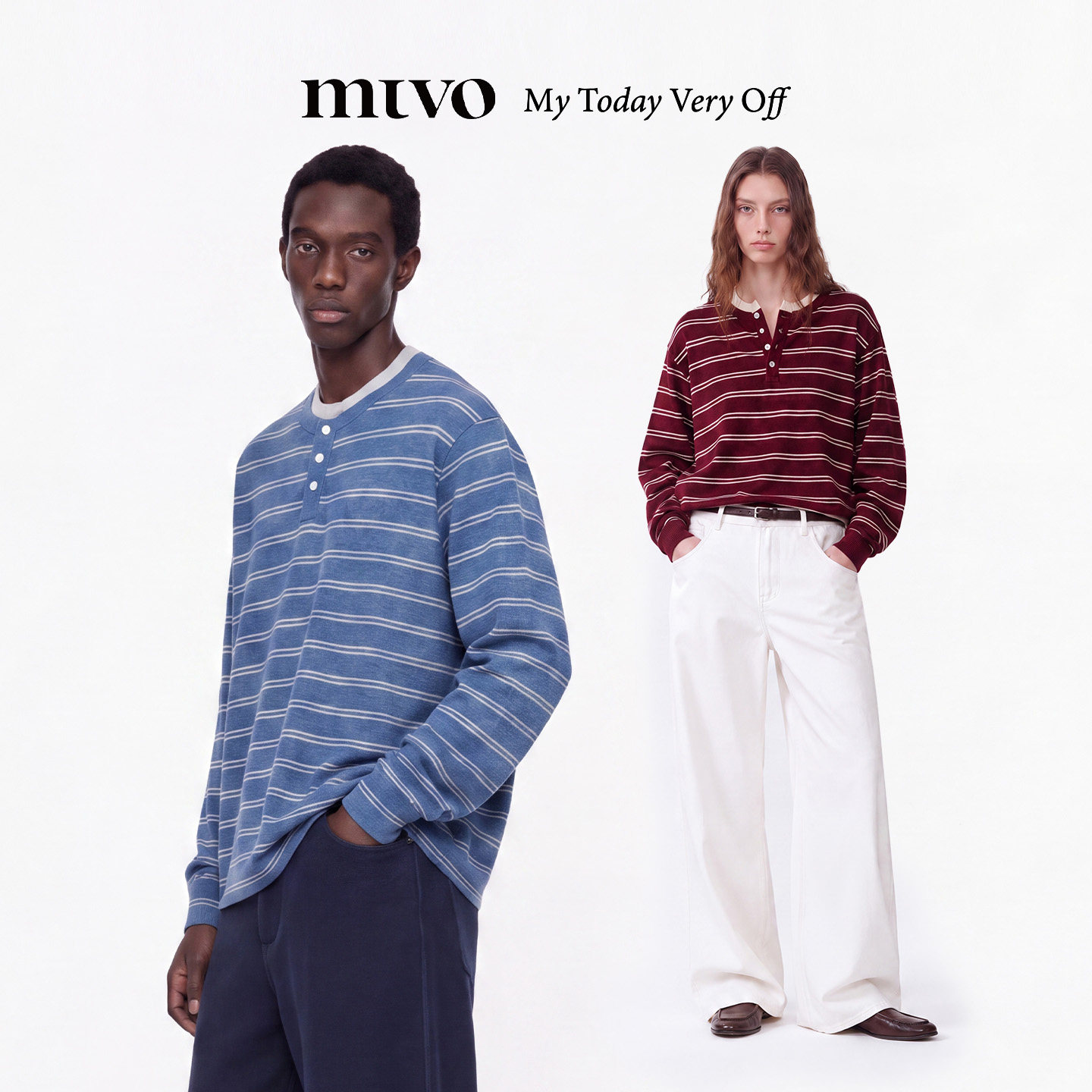 【MTVO】亨利领条纹针织衫图片