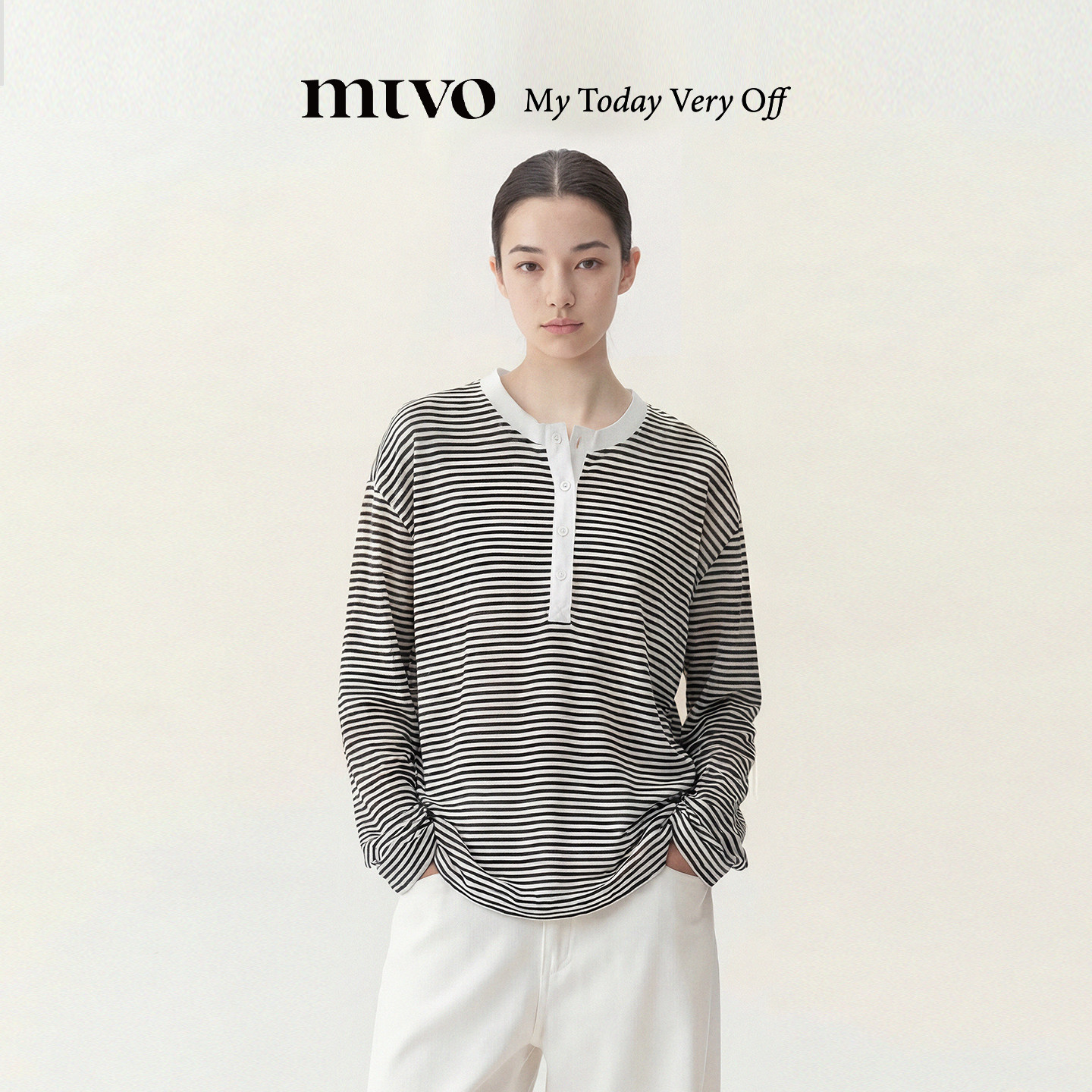 【MTVO】条纹亨利领t恤图片