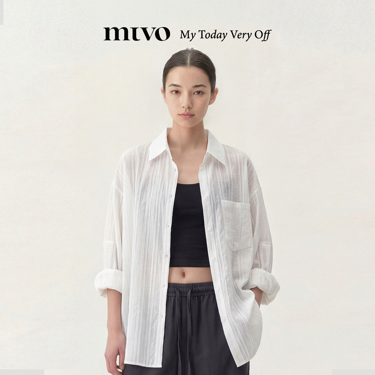 【MTVO】条纹长袖衬衫图片