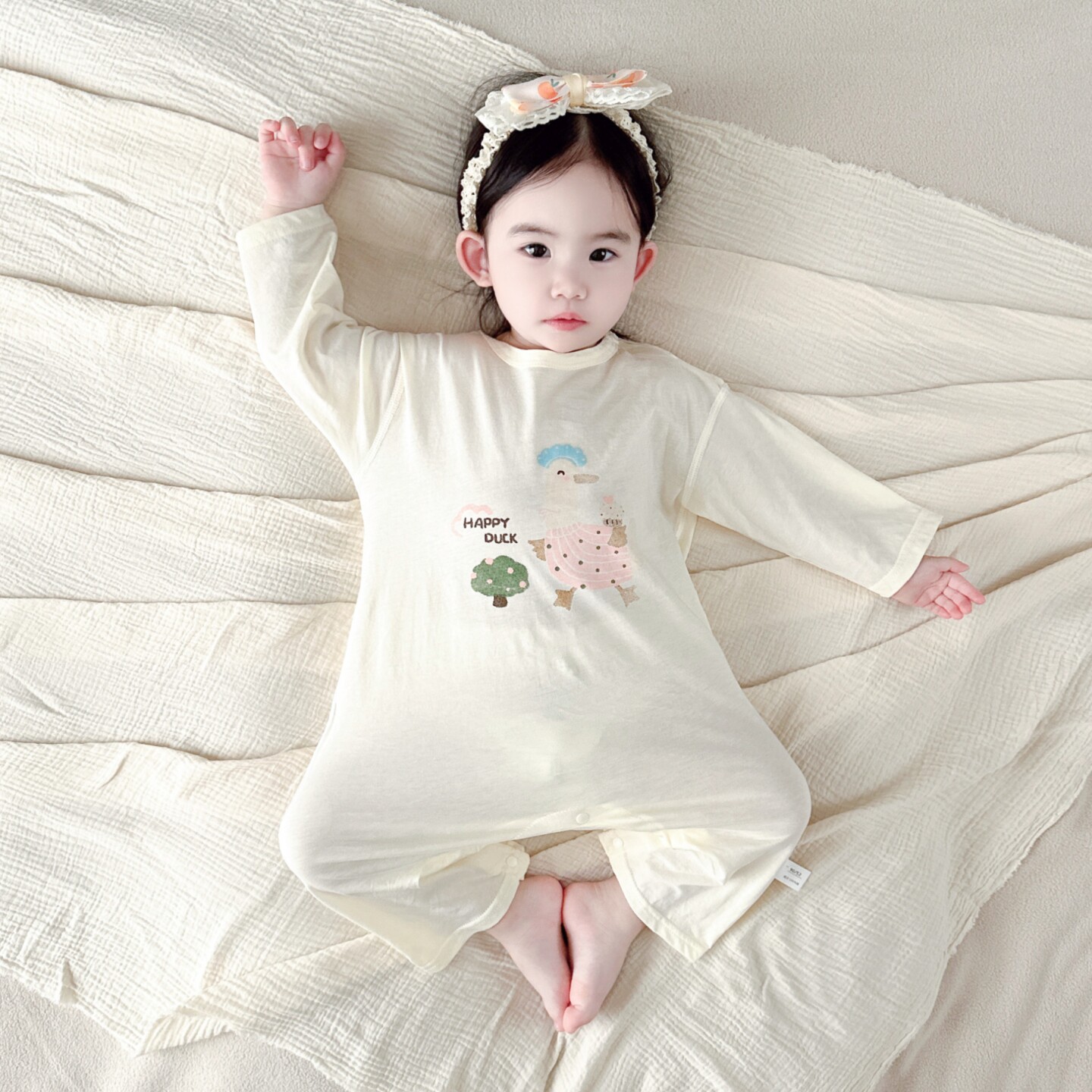 婴儿衣服纯棉无骨薄款透气长袖连体衣春夏季宝宝内衣家居服空调服