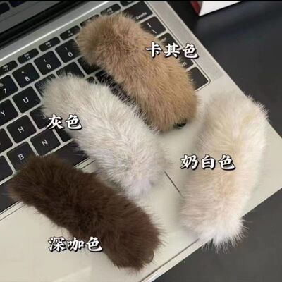 一字韩系甜美头饰新款夹子后脑勺发夹风盘发毛茸茸秋冬扭扭夹毛夹