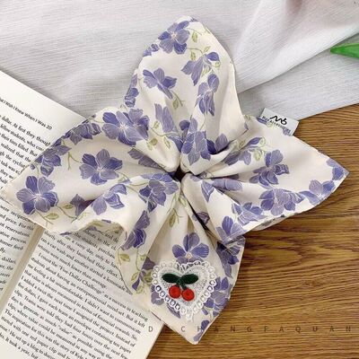 高颜值新款唯美清新风植物花卉大肠发圈高级方巾扎马尾皮筋碎花