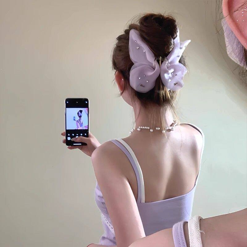 轻奢简约高颜值耐用小清新扁头雪雾迷蝶蝴蝶抓夹发夹小众唯美发饰