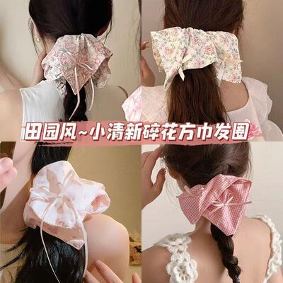 2025新款温柔甜美蕾丝大肠发圈高级感复古格子发绳头绳发饰皮筋女