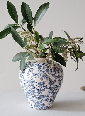 新中式青花瓷h陶瓷花瓶冰裂纹插花水培客厅桌面装饰摆件大肚高级