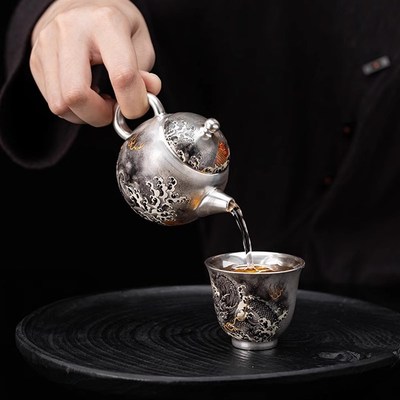 茶器鱼化墨龙陶瓷l鎏银茶壶功夫茶具家用高档复古中式泡茶器送礼