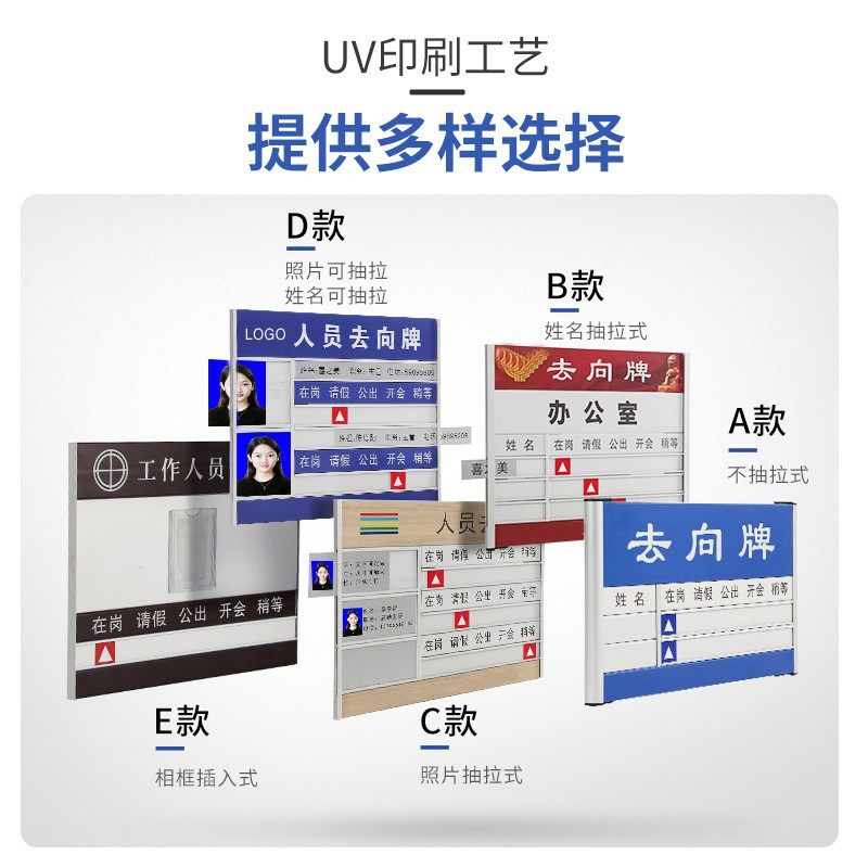 去向牌铝合金 定制带照片办公室标志牌/提示牌/付款