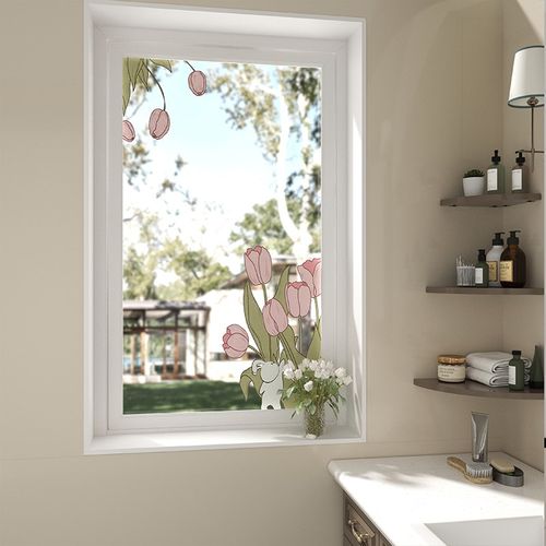 郁金香玻璃贴膜浴室卫p生间厕所玻璃窗户静电贴装饰改造防窥防走