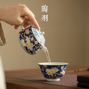 冰梅青花主人杯k压手杯陶瓷功夫茶具个人专用品茗杯家用喝茶杯子
