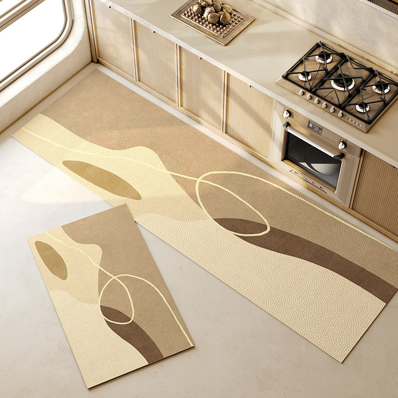 侘寂风厨房地垫防水防油可擦免z洗地毯长条耐脏防滑皮革脚垫可定