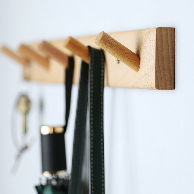 实木试衣间挂钩一排钩挂衣架长条壁挂衣钩免O打孔墙壁门后墙上免