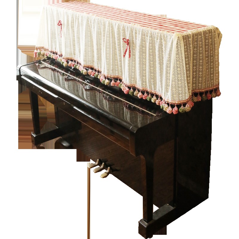 【成品】美式乡村田园红格子蕾丝钢琴罩子M钢琴盖巾防尘巾钢琴凳