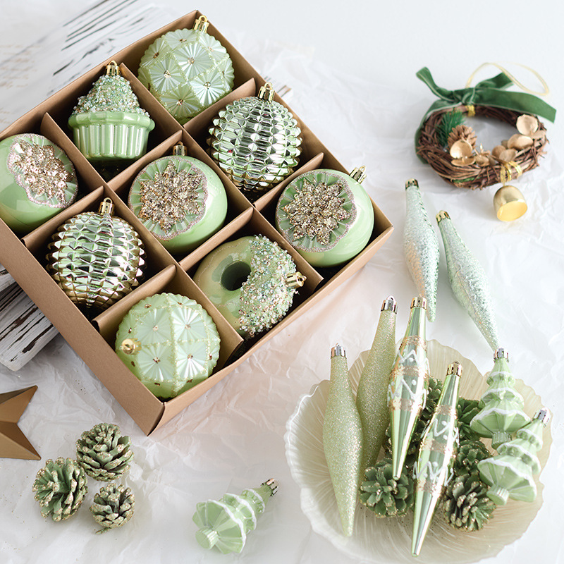 绿色圣诞球套盒异形球装饰品