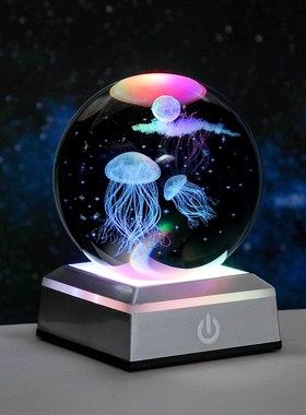 水晶球小夜灯摆件太阳系月球x水母玻璃球桌面装饰品送朋友生日礼