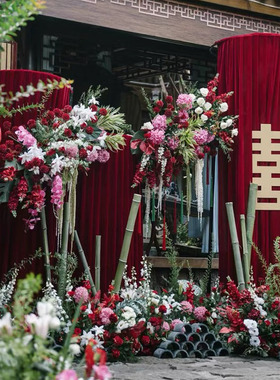 新款婚庆道具线帘圆环吊环架w子圆形铁艺花环路引珠帘装饰立杆伸