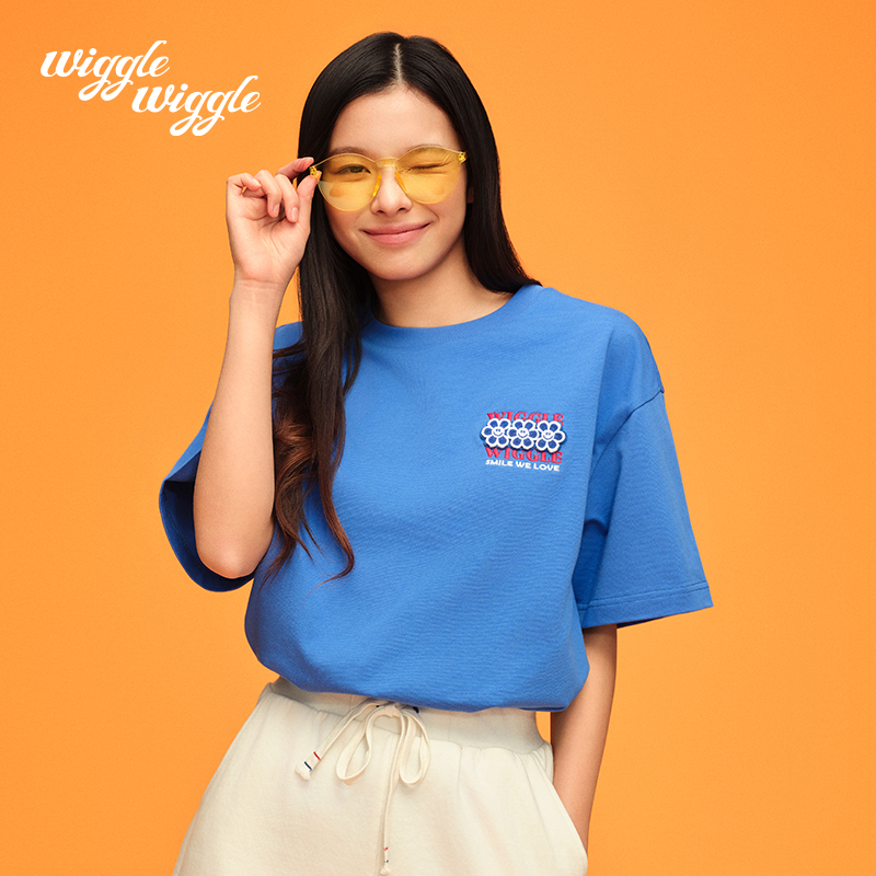 wigglewiggle25款夏女立体印花短袖T恤休闲宽松上衣多