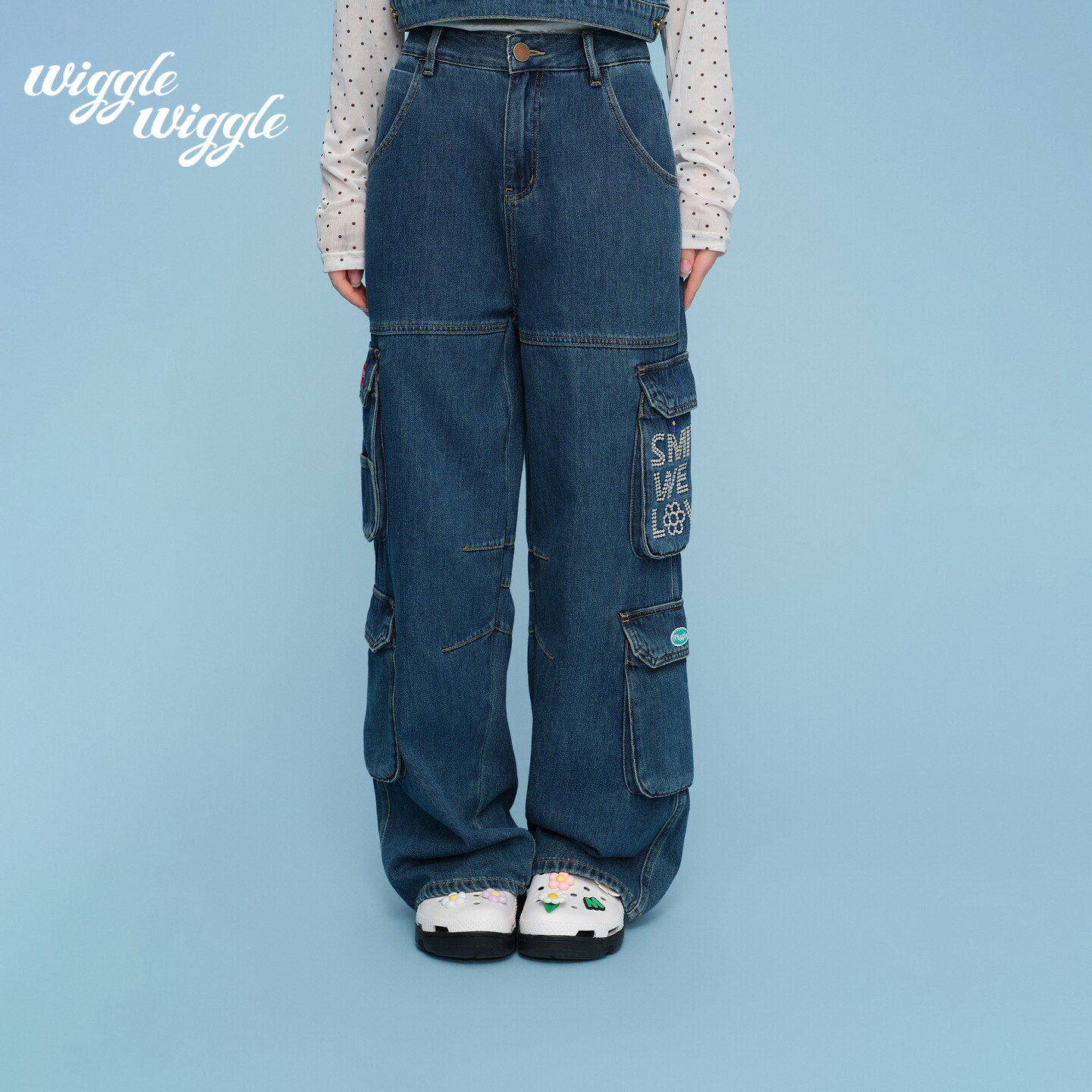 wigglewiggle2026年韩系时尚阔腿宽松直筒牛仔裤长裤