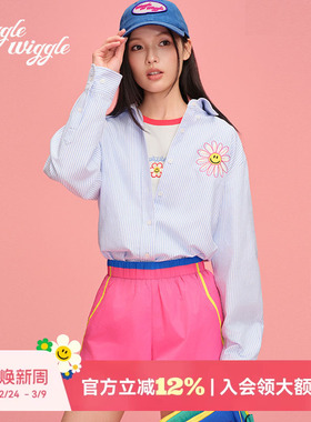 wigglewiggle26春夏款笑脸花条纹衬衫简约上衣男女同款多巴胺穿搭