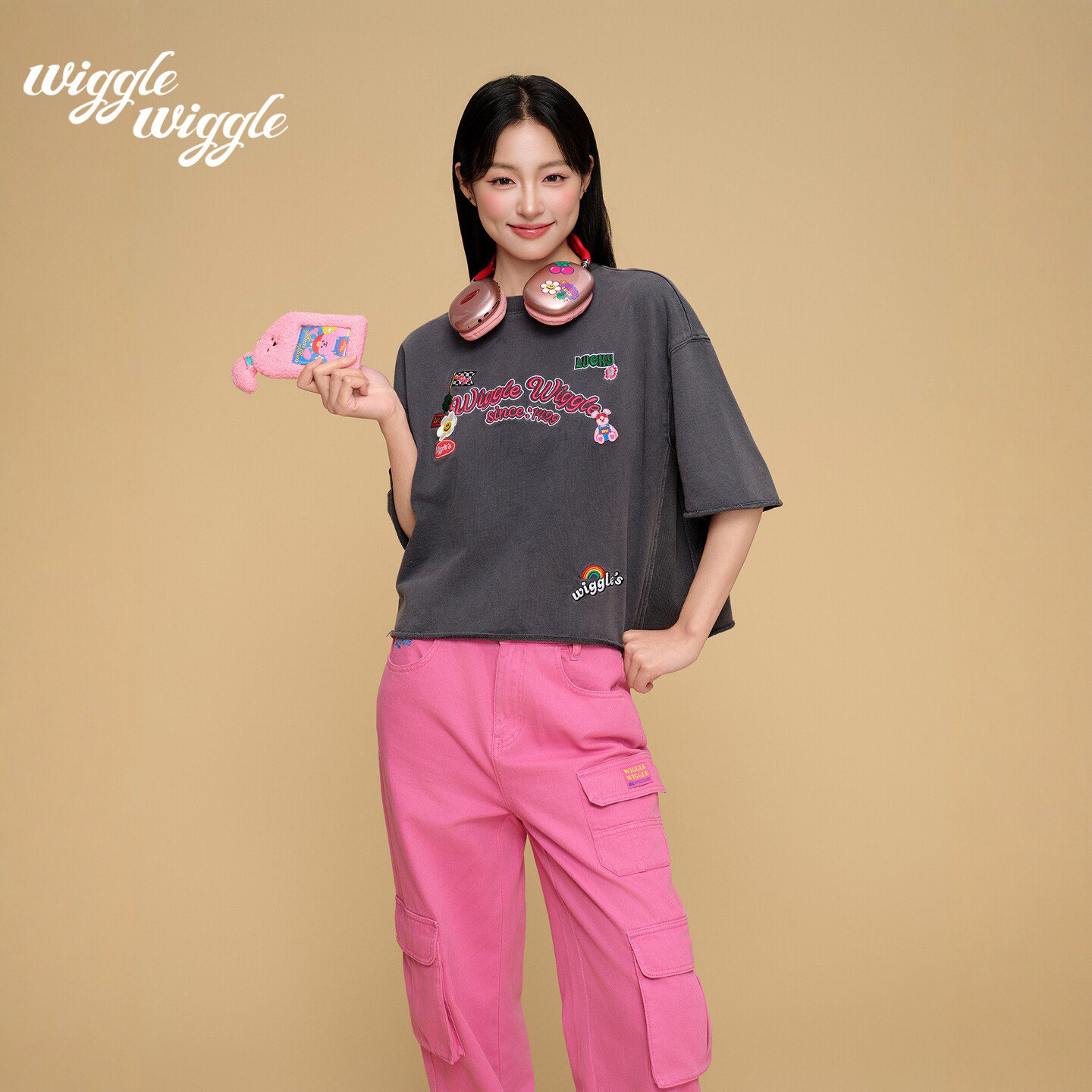 wigglewiggle2026夏季新品韩版时尚做旧圆领宽松印花短袖T恤