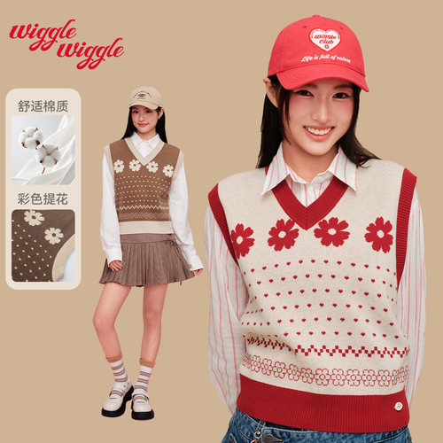wigglewiggle26早秋v领针织马甲