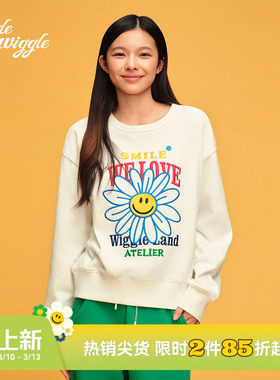 【张雅钦同款】wigglewiggle26年春秋笑脸花卫衣圆领宽松男女同款