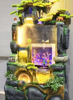 大型假山喷泉g鱼缸瀑布风水轮客厅办公室循环流水摆件生财家居饰