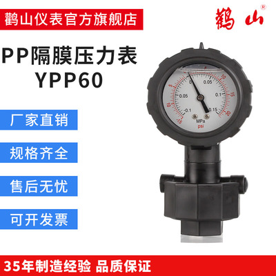 PP隔膜压力表耐酸碱塑料压力表YPP60隔膜充油表