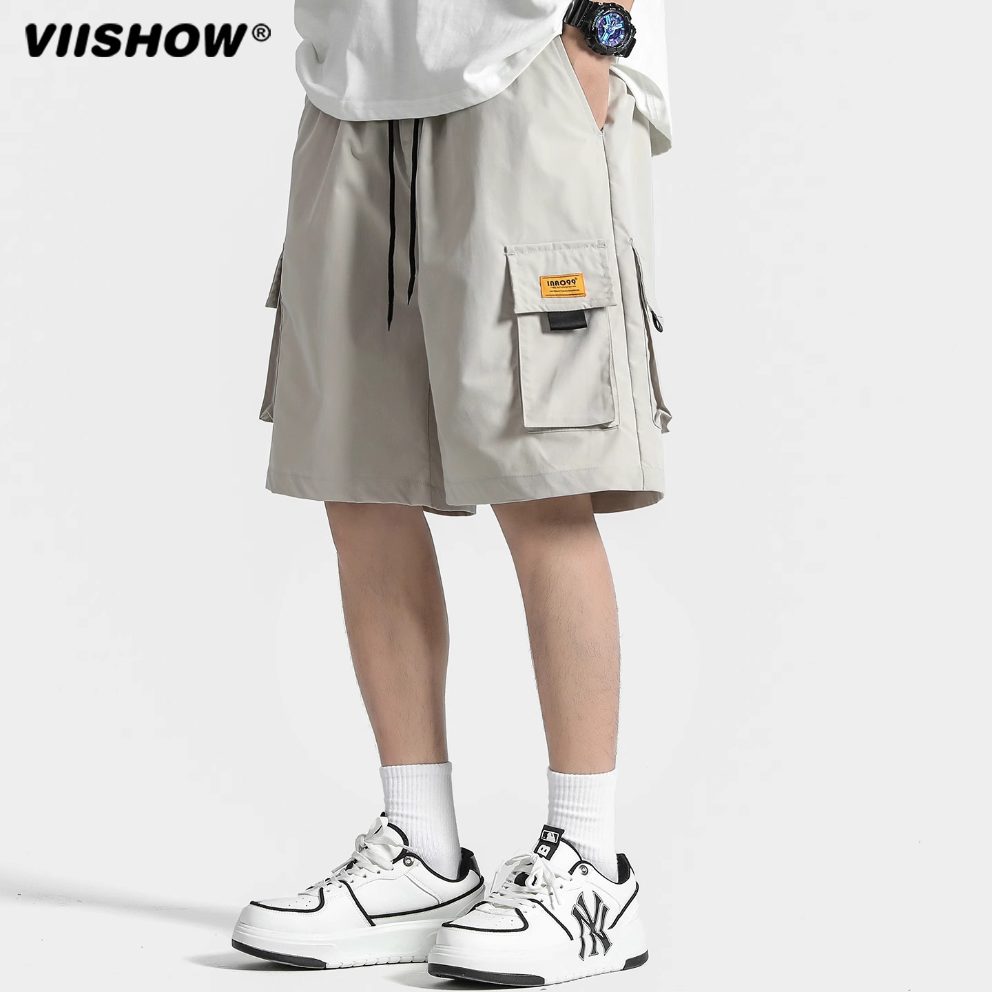 VIISHOW日系复古多口袋工装短裤男潮牌街头bf宽松阔腿休闲五分裤,男装,短裤,淘宝优惠券,粉丝福利购,淘宝优惠卷
