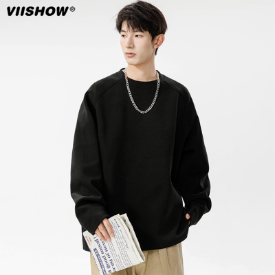 VIISHOW德绒打底衫男女秋季长袖t恤上衣百搭白色圆领卫衣2025新款