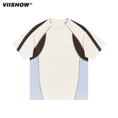 VIISHOW速干索罗娜冰丝短袖 上衣 T恤男2025年圆领拼色宽松潮流夏季