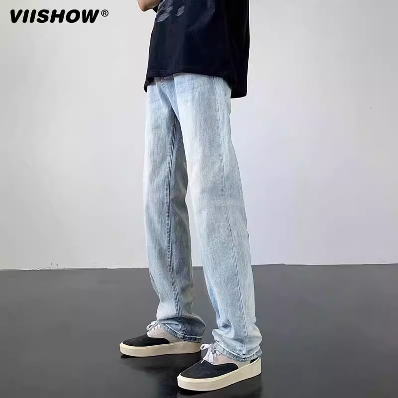 VIISHOW高街长裤2025美式牛仔裤窄版显高显瘦男渐变复古潮牌裤子