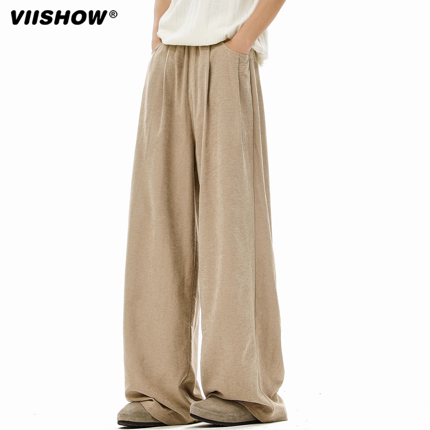 VIISHOW夏季薄款防晒山本裤男压褶西装裤宽松垂感阔腿拖地休闲裤
