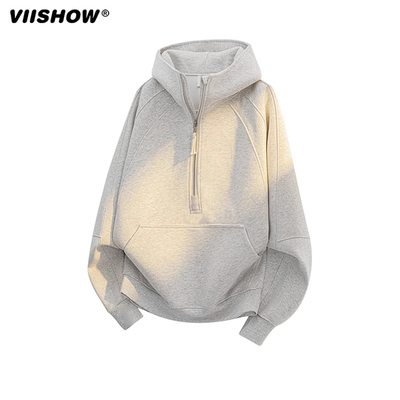 VIISHOW连帽卫衣男半拉链袋鼠兜2025秋季新款宽松美式情侣上衣服