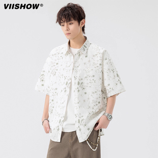 VIISHOW夏季满印肌理感休闲短袖衬衫男夏威夷风海边沙滩半袖衬衣