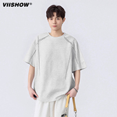 VIISHOW拉链设计感短袖 高级感痞帅七分半袖 t恤男夏季 潮牌重磅短袖